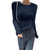 image:imageRoseSeek Womens See Through Long Sleeve Shirts Crew Neck Basic Tight Shirt Going Out TopsDeep Blue