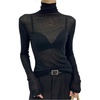 image:imageRoseSeek Womens Sheer Mesh See Through Tops High Mock Neck Turtleneck Long Sleeve T Shirts Going Out Tops UndershirtsBlack