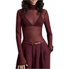 image:imageRoseSeek Womens Sheer Mesh Tops Turtle Neck Long Sleeve T Shirts Slim Fit Tops Fall OutfitsRed Violet