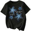 image:imageRoseSeek Womens Star Graphic Letter Print Tee Tops Casual Crewneck Short Sleeve T ShirtBlack and Blue