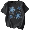 image:imageRoseSeek Womens Star Graphic Letter Print Tee Tops Casual Crewneck Short Sleeve T ShirtDark Grey