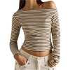 image:imageRoseSeek Womens Striped Off The Shoulder Tops Long Sleeve Fitted Cropped Tshirts Elegant Going Out OutfitsMulticolor