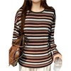 image:imageRoseSeek Womens Trendy Striped Long Sleeve T Shirts Casual Color Block Crew Neck Drop Shoulder Streetwear 2025 Fall TopsRust Brown