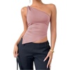 image:imageRoseSeek Womens Twist One Shoulder Tank Top Sleeveless Asymmetrical Hem Fitted Crop TopsDusty Pink