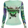 image:imageRoseSeek Womens Y2K Mesh Tops Letter Graphic T Shirt Long Sleeve Crew Neck Tee Party Going Out TopsMulticolor Green
