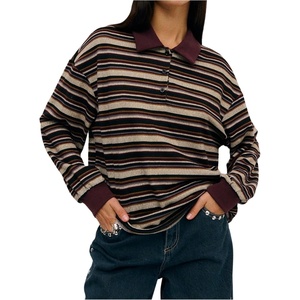 image:imageRoseSeek Womens Collared Striped Tops Button Down Long Sleeve Knit Tops Fall OutfitsMulticolor