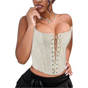 image:imageRoseSeek Womens Cropped Leopard Cheetah Corset Tops Sexy Lace Up Tube Bustier Overbust Top Y2k Cowgirls OutfitsApricot