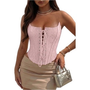 image:imageRoseSeek Womens Cropped Leopard Cheetah Corset Tops Sexy Lace Up Tube Bustier Overbust Top Y2k Cowgirls OutfitsPink