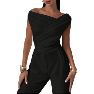 image:imageRoseSeek Womens Off The Shoulder Wrap Tank Top Sleeveless Tight Elegant Formal Party Going Out TopsBlack