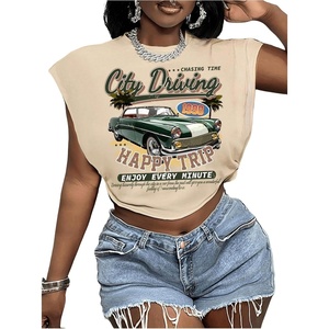 image:imageRoseSeek Womens Plus Size Letter Car Graphic Tees Short Sleeve Crew Neck Crop Tops Summer T ShirtBeige