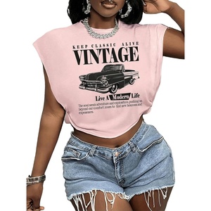 image:imageRoseSeek Womens Plus Size Letter Car Graphic Tees Short Sleeve Crew Neck Crop Tops Summer T ShirtPink