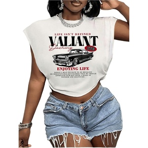 image:imageRoseSeek Womens Plus Size Letter Car Graphic Tees Short Sleeve Crew Neck Crop Tops Summer T ShirtSolid White