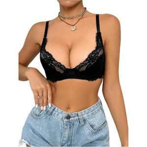 image:imageRoseSeek Womens Sheer Lace Underwire Bras Backless Push Up Comfort Bra LingerieBlack