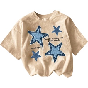 image:imageRoseSeek Womens Star Graphic Letter Print Tee Tops Casual Crewneck Short Sleeve T ShirtApricot