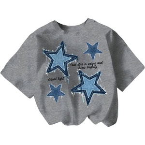image:imageRoseSeek Womens Star Graphic Letter Print Tee Tops Casual Crewneck Short Sleeve T ShirtStar Light Grey
