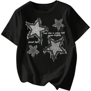 image:imageRoseSeek Womens Star Graphic Letter Print Tee Tops Casual Crewneck Short Sleeve T ShirtStar Print Black