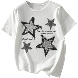 image:imageRoseSeek Womens Star Graphic Letter Print Tee Tops Casual Crewneck Short Sleeve T ShirtStar White