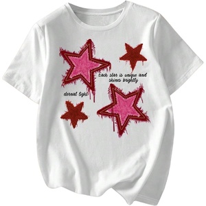 image:imageRoseSeek Womens Star Graphic Letter Print Tee Tops Casual Crewneck Short Sleeve T ShirtStar White Red