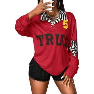 image:imageRoseSeek Womens Y2K Striped Long Sleeve Golf Shirts Star Letter Print Loose Fit Shirt StreetwearRed