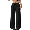 image:imageRoseSeek Womens Drawstring Wide Leg SweatpantsBlack