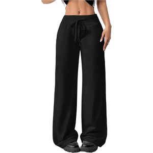 image:imageRoseSeek Womens Drawstring Wide Leg SweatpantsBlack